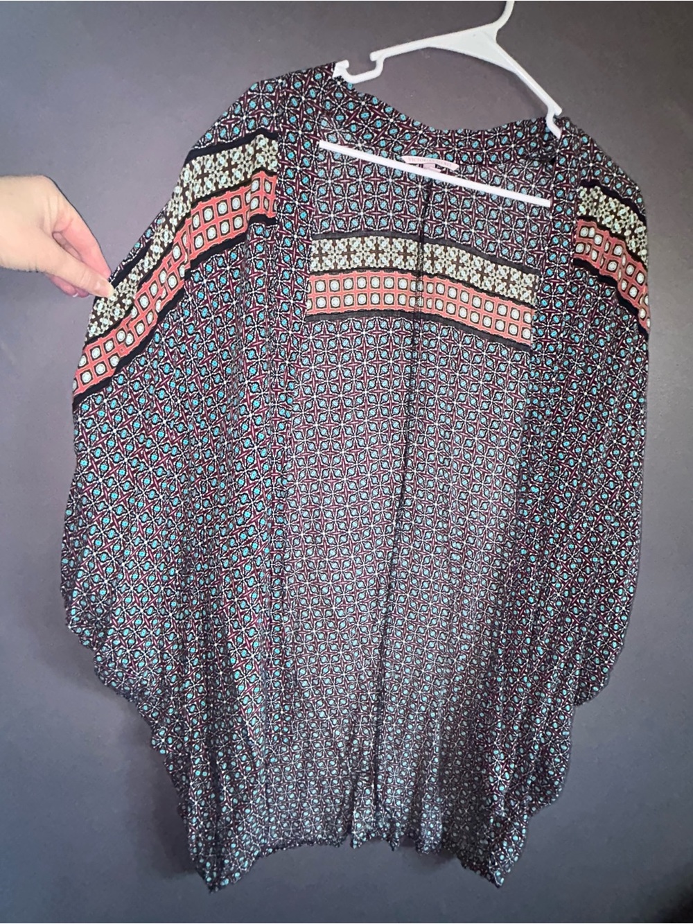 Victoria’ Secret Printed Black Kimono with Coral & Teal Accents